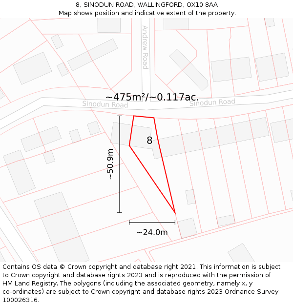 8, SINODUN ROAD, WALLINGFORD, OX10 8AA: Plot and title map