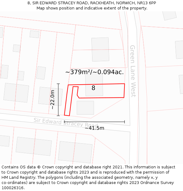 8, SIR EDWARD STRACEY ROAD, RACKHEATH, NORWICH, NR13 6PP: Plot and title map