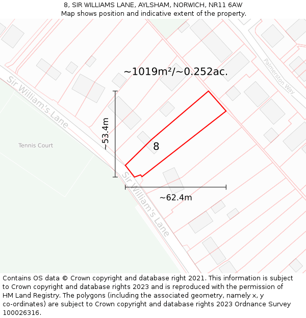 8, SIR WILLIAMS LANE, AYLSHAM, NORWICH, NR11 6AW: Plot and title map