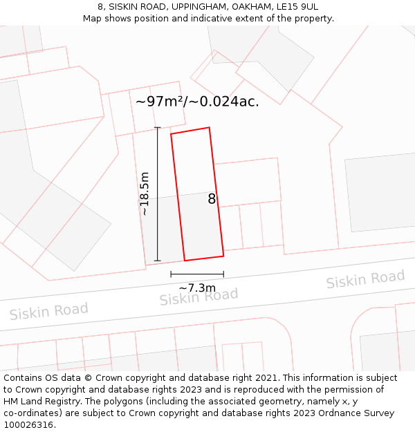 8, SISKIN ROAD, UPPINGHAM, OAKHAM, LE15 9UL: Plot and title map