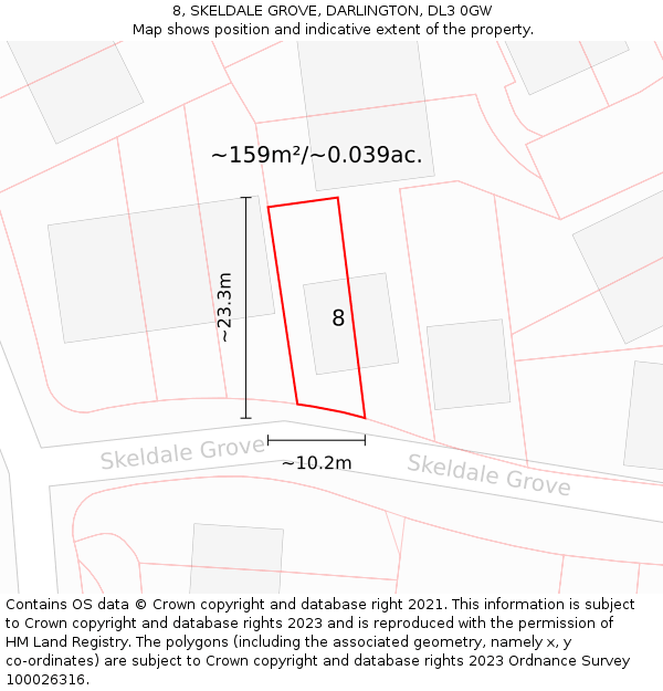 8, SKELDALE GROVE, DARLINGTON, DL3 0GW: Plot and title map