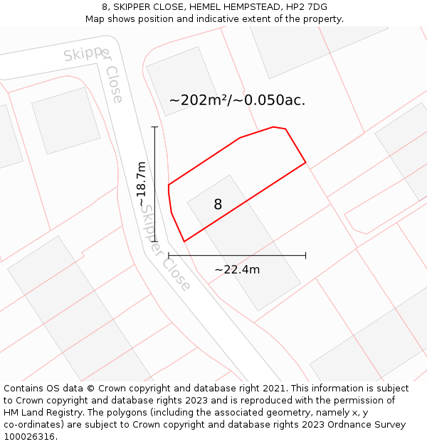 8, SKIPPER CLOSE, HEMEL HEMPSTEAD, HP2 7DG: Plot and title map
