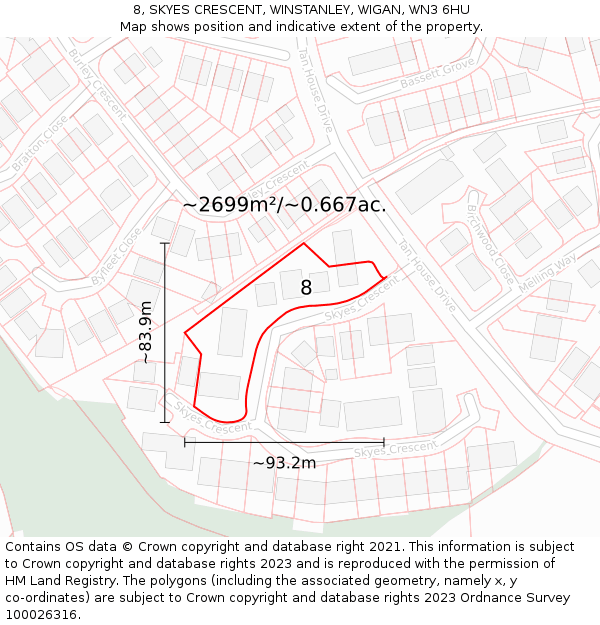 8, SKYES CRESCENT, WINSTANLEY, WIGAN, WN3 6HU: Plot and title map