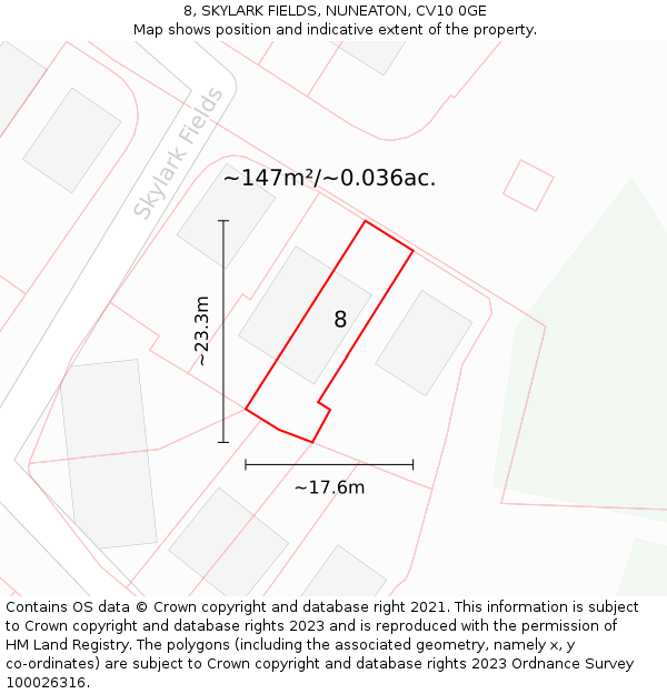 8, SKYLARK FIELDS, NUNEATON, CV10 0GE: Plot and title map