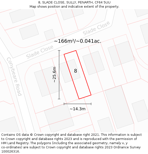 8, SLADE CLOSE, SULLY, PENARTH, CF64 5UU: Plot and title map