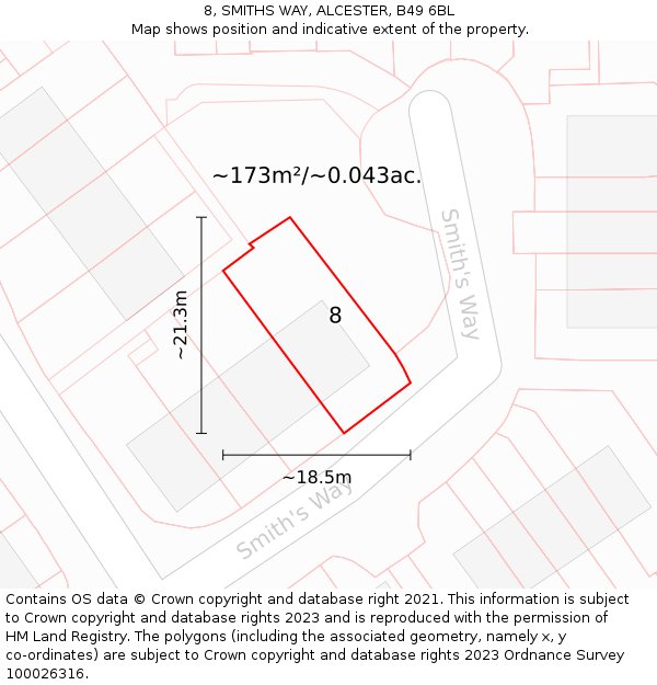 8, SMITHS WAY, ALCESTER, B49 6BL: Plot and title map