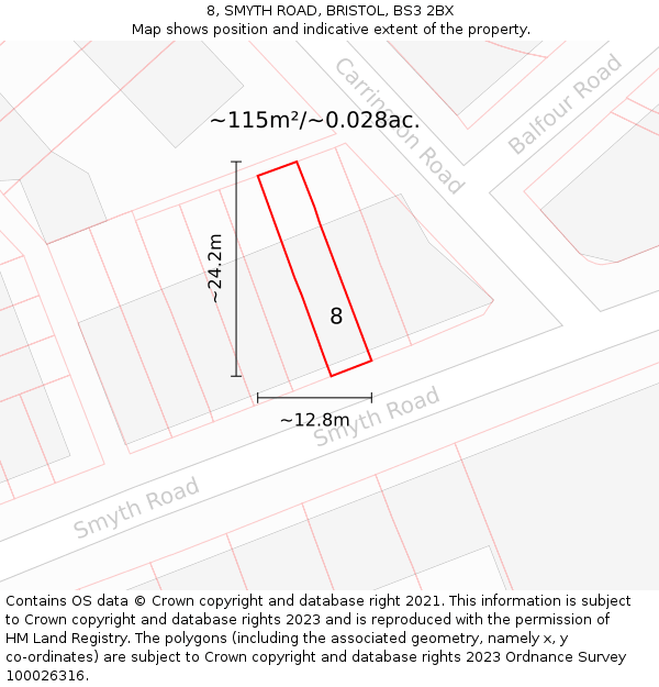 8, SMYTH ROAD, BRISTOL, BS3 2BX: Plot and title map