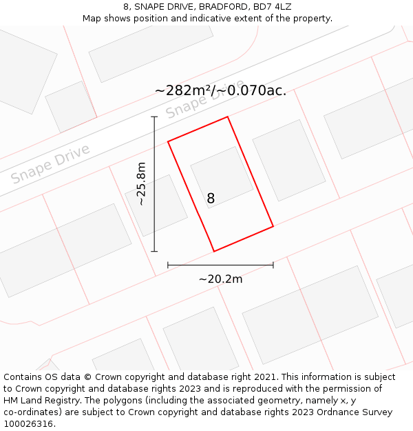 8, SNAPE DRIVE, BRADFORD, BD7 4LZ: Plot and title map