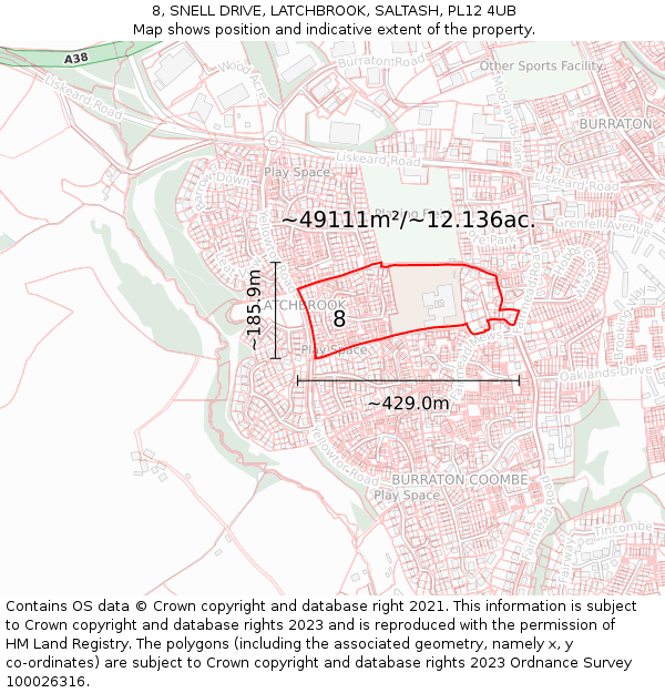 8, SNELL DRIVE, LATCHBROOK, SALTASH, PL12 4UB: Plot and title map