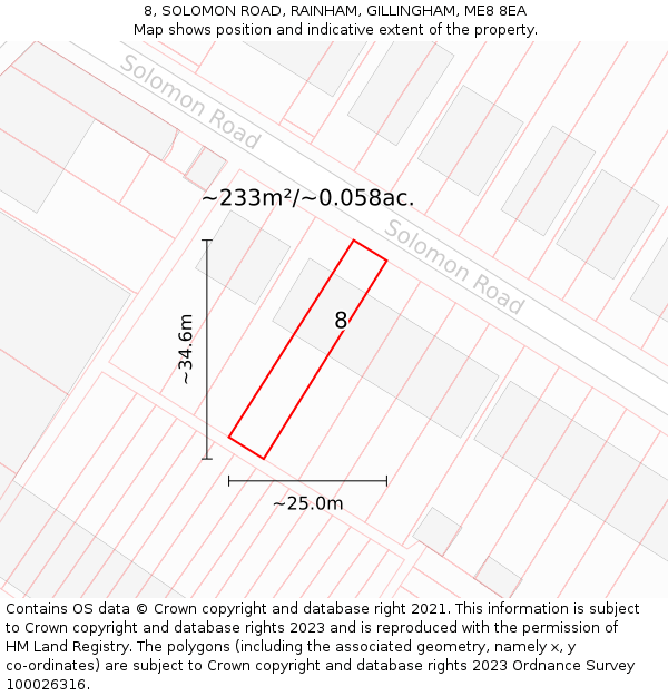 8, SOLOMON ROAD, RAINHAM, GILLINGHAM, ME8 8EA: Plot and title map