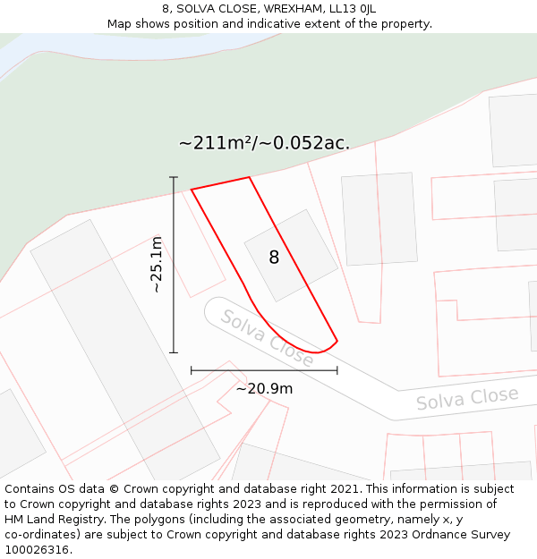 8, SOLVA CLOSE, WREXHAM, LL13 0JL: Plot and title map