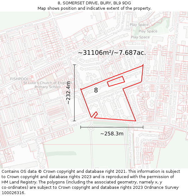 8, SOMERSET DRIVE, BURY, BL9 9DG: Plot and title map