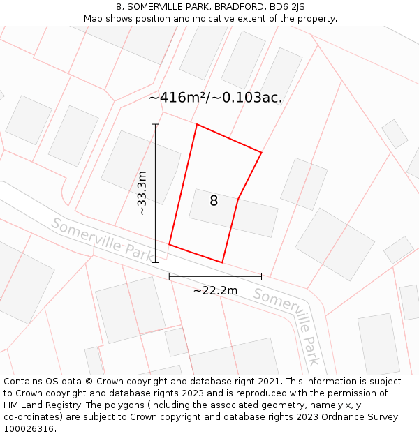 8, SOMERVILLE PARK, BRADFORD, BD6 2JS: Plot and title map