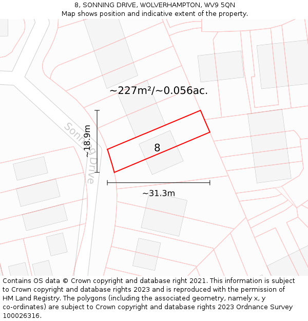 8, SONNING DRIVE, WOLVERHAMPTON, WV9 5QN: Plot and title map