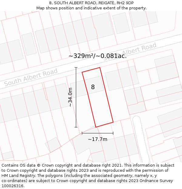 8, SOUTH ALBERT ROAD, REIGATE, RH2 9DP: Plot and title map