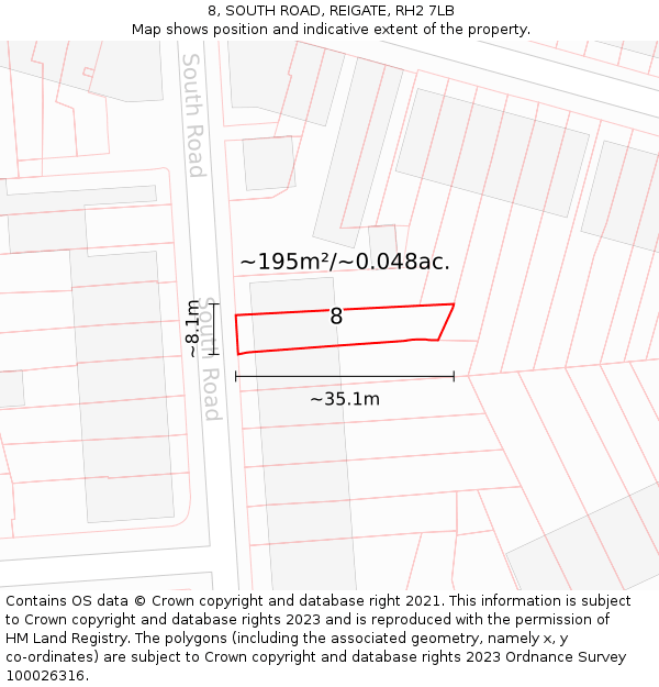 8, SOUTH ROAD, REIGATE, RH2 7LB: Plot and title map