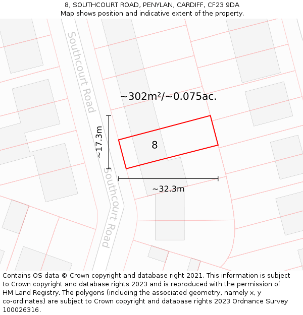 8, SOUTHCOURT ROAD, PENYLAN, CARDIFF, CF23 9DA: Plot and title map