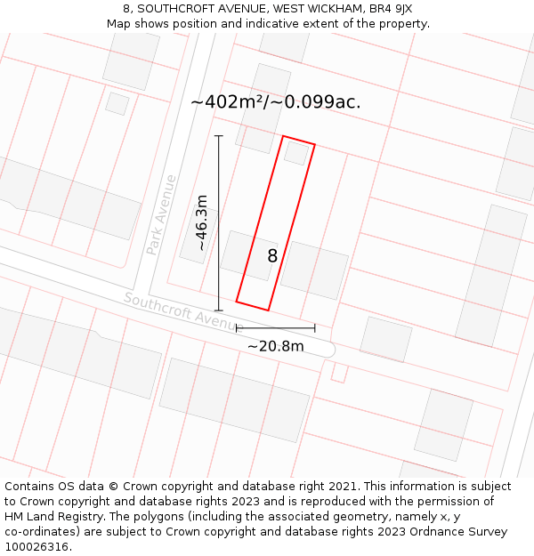 8, SOUTHCROFT AVENUE, WEST WICKHAM, BR4 9JX: Plot and title map