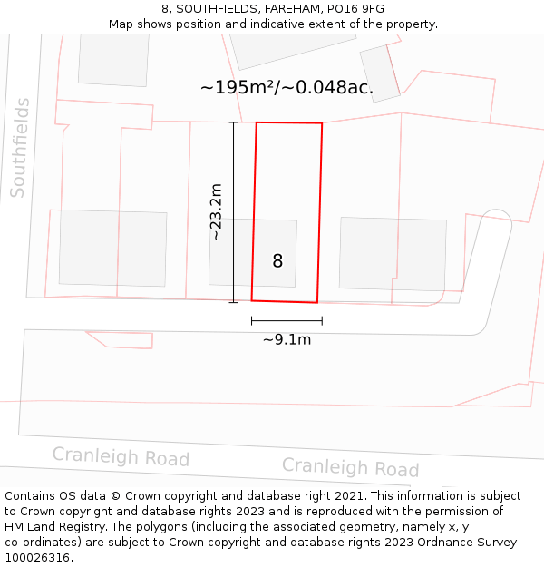 8, SOUTHFIELDS, FAREHAM, PO16 9FG: Plot and title map