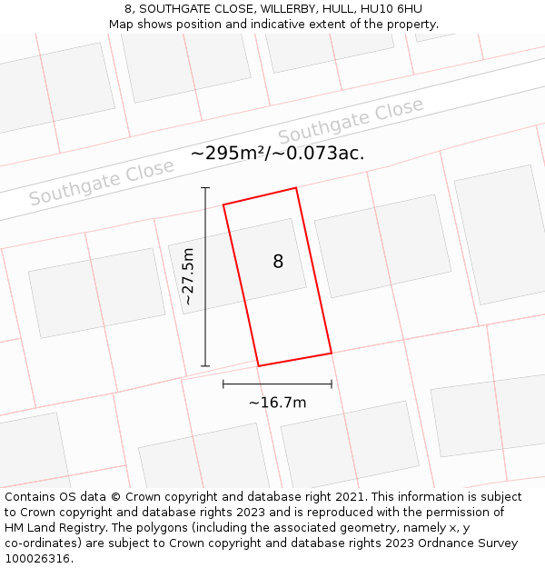 8, SOUTHGATE CLOSE, WILLERBY, HULL, HU10 6HU: Plot and title map