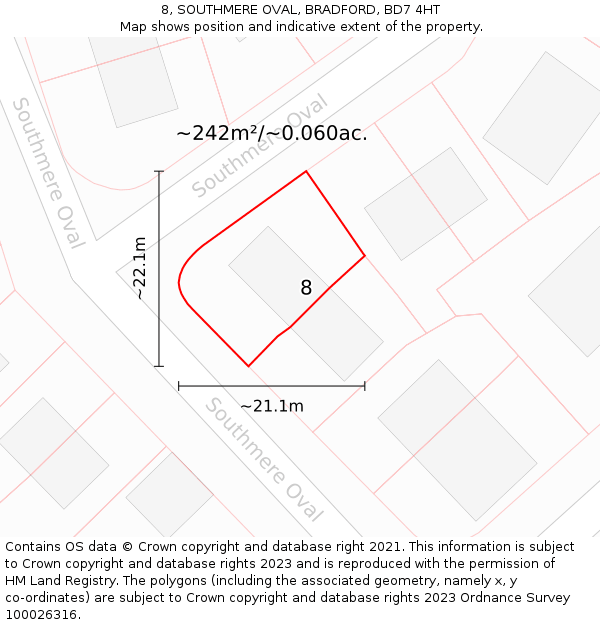 8, SOUTHMERE OVAL, BRADFORD, BD7 4HT: Plot and title map