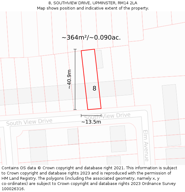 8, SOUTHVIEW DRIVE, UPMINSTER, RM14 2LA: Plot and title map