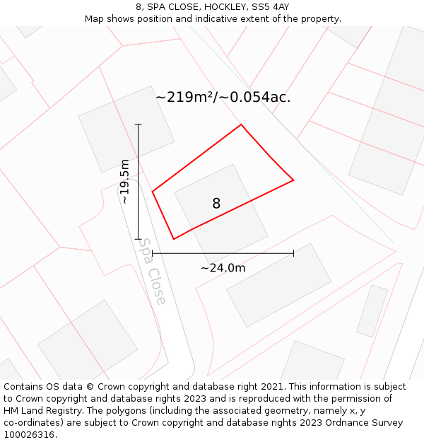 8, SPA CLOSE, HOCKLEY, SS5 4AY: Plot and title map