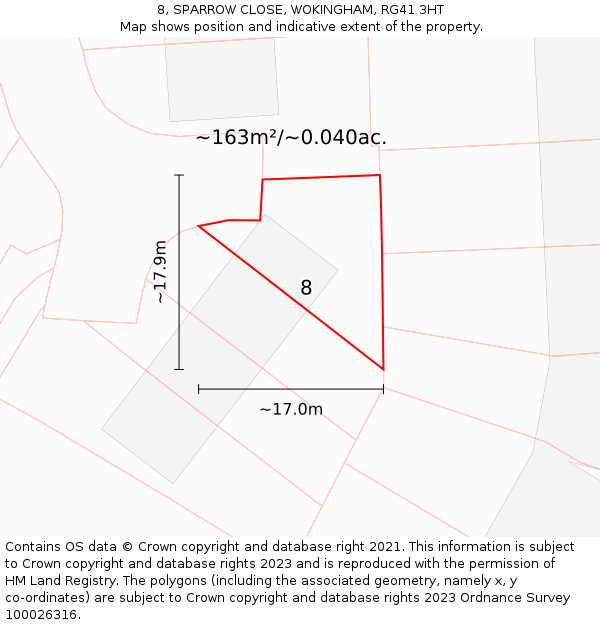 8, SPARROW CLOSE, WOKINGHAM, RG41 3HT: Plot and title map