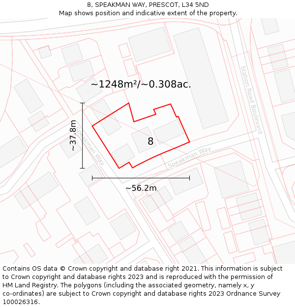8, SPEAKMAN WAY, PRESCOT, L34 5ND: Plot and title map