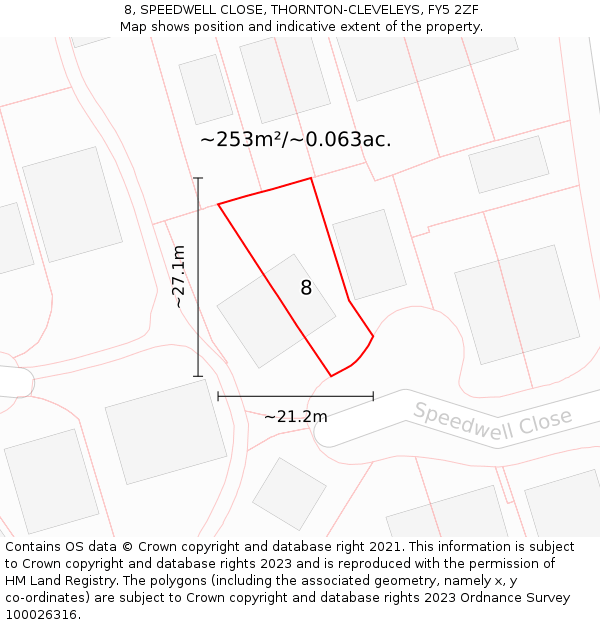 8, SPEEDWELL CLOSE, THORNTON-CLEVELEYS, FY5 2ZF: Plot and title map