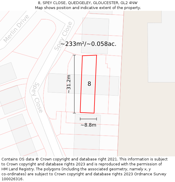 8, SPEY CLOSE, QUEDGELEY, GLOUCESTER, GL2 4NW: Plot and title map