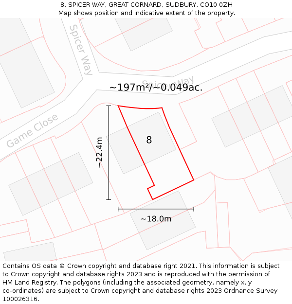 8, SPICER WAY, GREAT CORNARD, SUDBURY, CO10 0ZH: Plot and title map