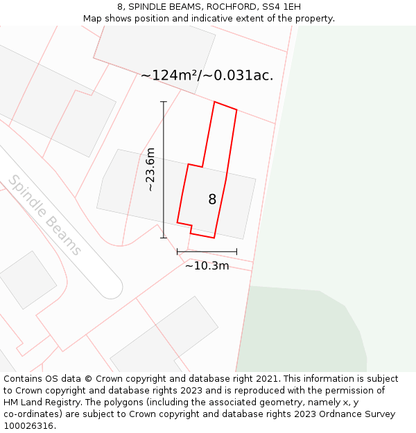 8, SPINDLE BEAMS, ROCHFORD, SS4 1EH: Plot and title map
