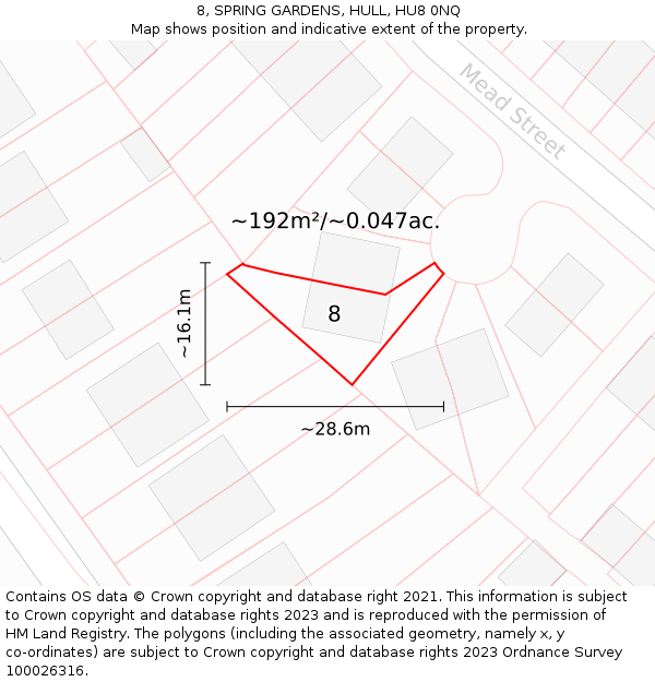 8, SPRING GARDENS, HULL, HU8 0NQ: Plot and title map