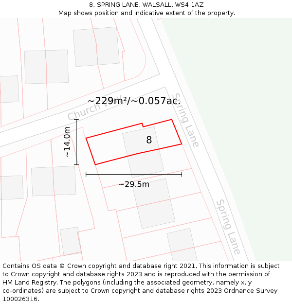 8, SPRING LANE, WALSALL, WS4 1AZ: Plot and title map