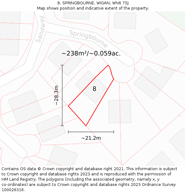 8, SPRINGBOURNE, WIGAN, WN6 7SJ: Plot and title map
