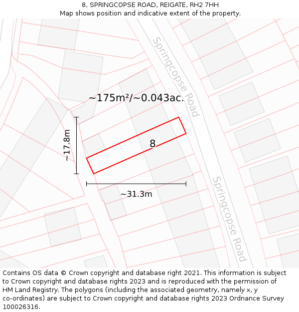 8, SPRINGCOPSE ROAD, REIGATE, RH2 7HH: Plot and title map