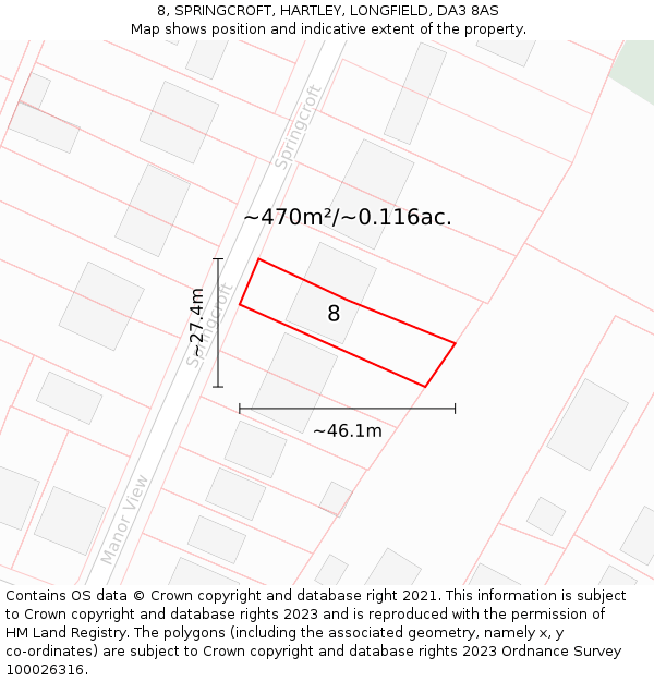 8, SPRINGCROFT, HARTLEY, LONGFIELD, DA3 8AS: Plot and title map
