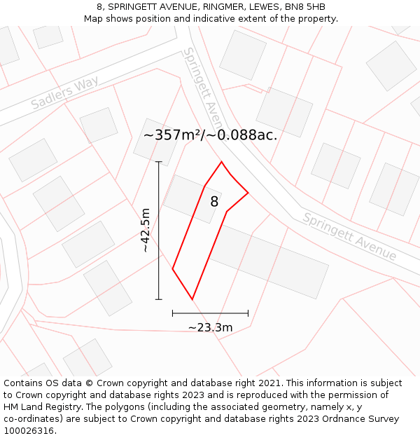 8, SPRINGETT AVENUE, RINGMER, LEWES, BN8 5HB: Plot and title map