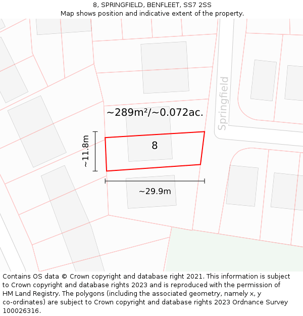 8, SPRINGFIELD, BENFLEET, SS7 2SS: Plot and title map