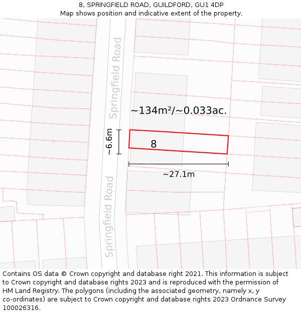 8, SPRINGFIELD ROAD, GUILDFORD, GU1 4DP: Plot and title map