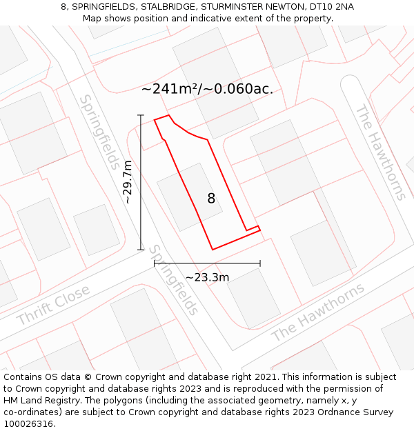 8, SPRINGFIELDS, STALBRIDGE, STURMINSTER NEWTON, DT10 2NA: Plot and title map