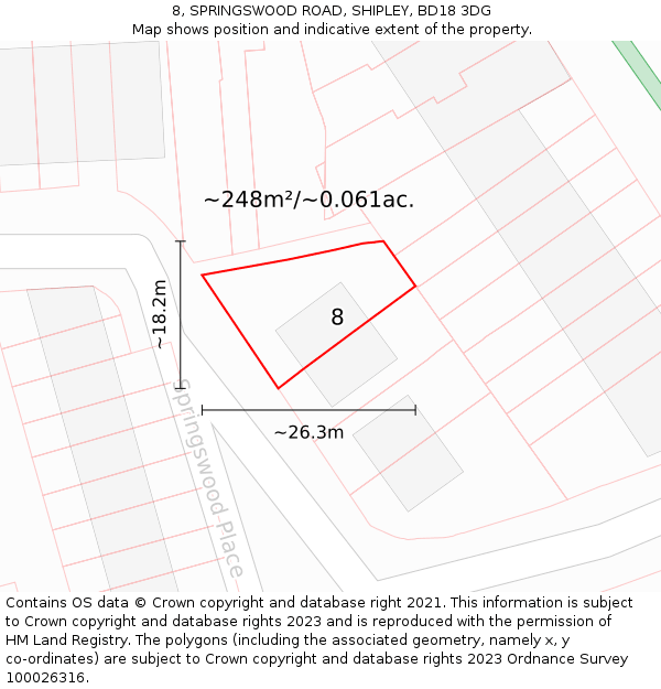 8, SPRINGSWOOD ROAD, SHIPLEY, BD18 3DG: Plot and title map