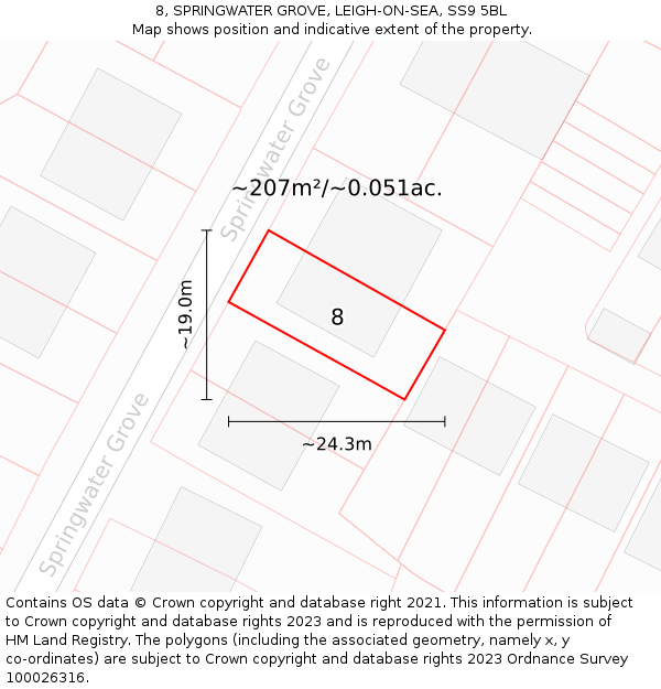 8, SPRINGWATER GROVE, LEIGH-ON-SEA, SS9 5BL: Plot and title map