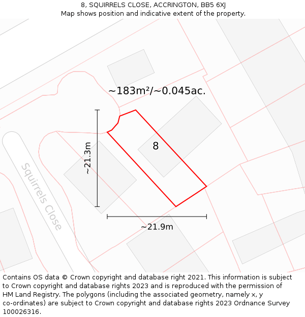 8, SQUIRRELS CLOSE, ACCRINGTON, BB5 6XJ: Plot and title map