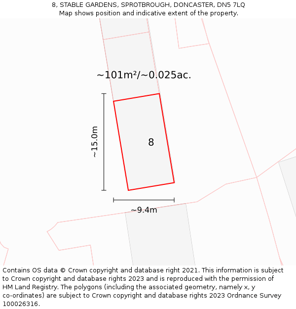8, STABLE GARDENS, SPROTBROUGH, DONCASTER, DN5 7LQ: Plot and title map