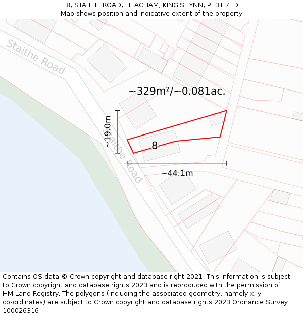 8, STAITHE ROAD, HEACHAM, KING'S LYNN, PE31 7ED: Plot and title map