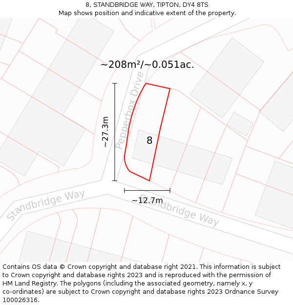 8, STANDBRIDGE WAY, TIPTON, DY4 8TS: Plot and title map