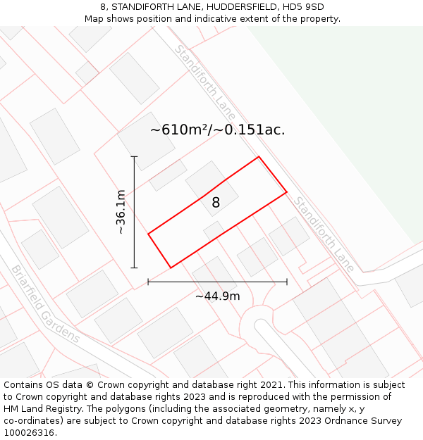 8, STANDIFORTH LANE, HUDDERSFIELD, HD5 9SD: Plot and title map