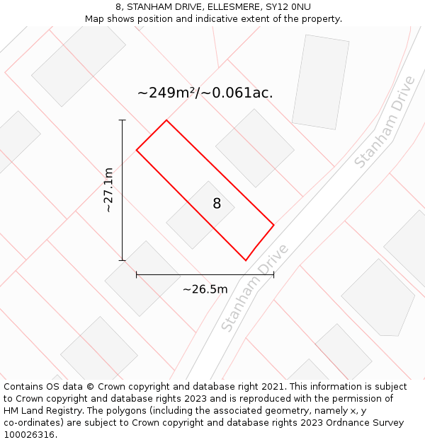 8, STANHAM DRIVE, ELLESMERE, SY12 0NU: Plot and title map